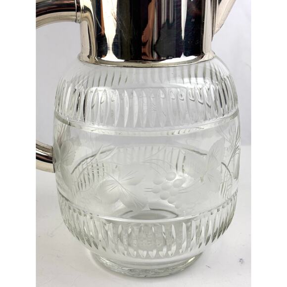 Vintage Cut Glass Water Pitcher Silverplate Lid Hinged Claret Jug 10” - Picture 10 of 15